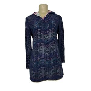 Title Nine Small Women long-sleeve laser-cut hooded swim cover-up tunic 20-50